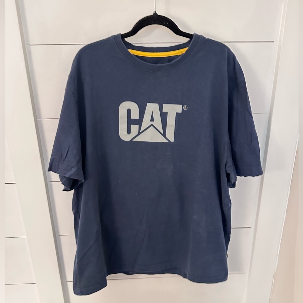 CAT XXL 100% cotton blue-grey short sleeve relax d fit T-Shirt workwear casual - Picture 2 of 9